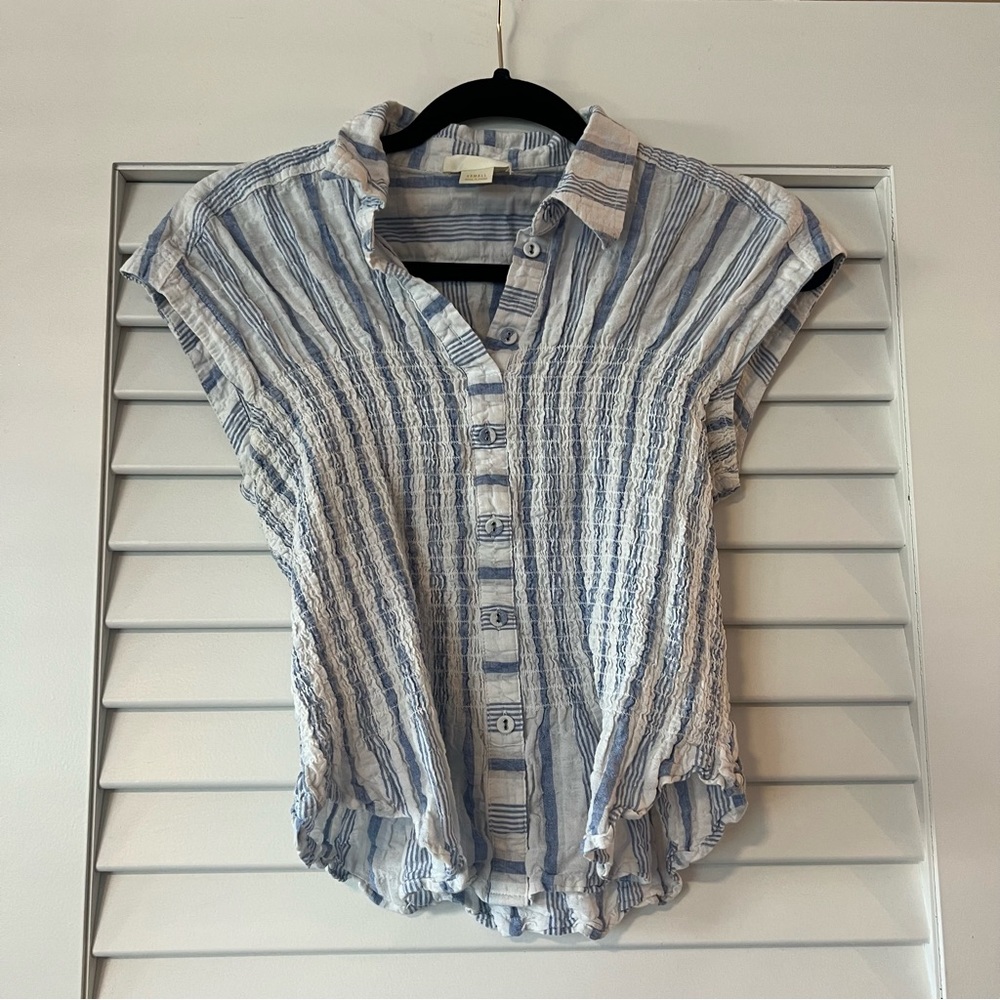 Anthropologie blue and white button down top